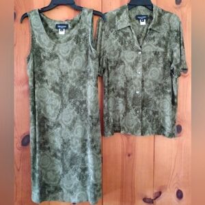 Miss Dorby Animal Print Tank Dress/Button Front Shirt Set